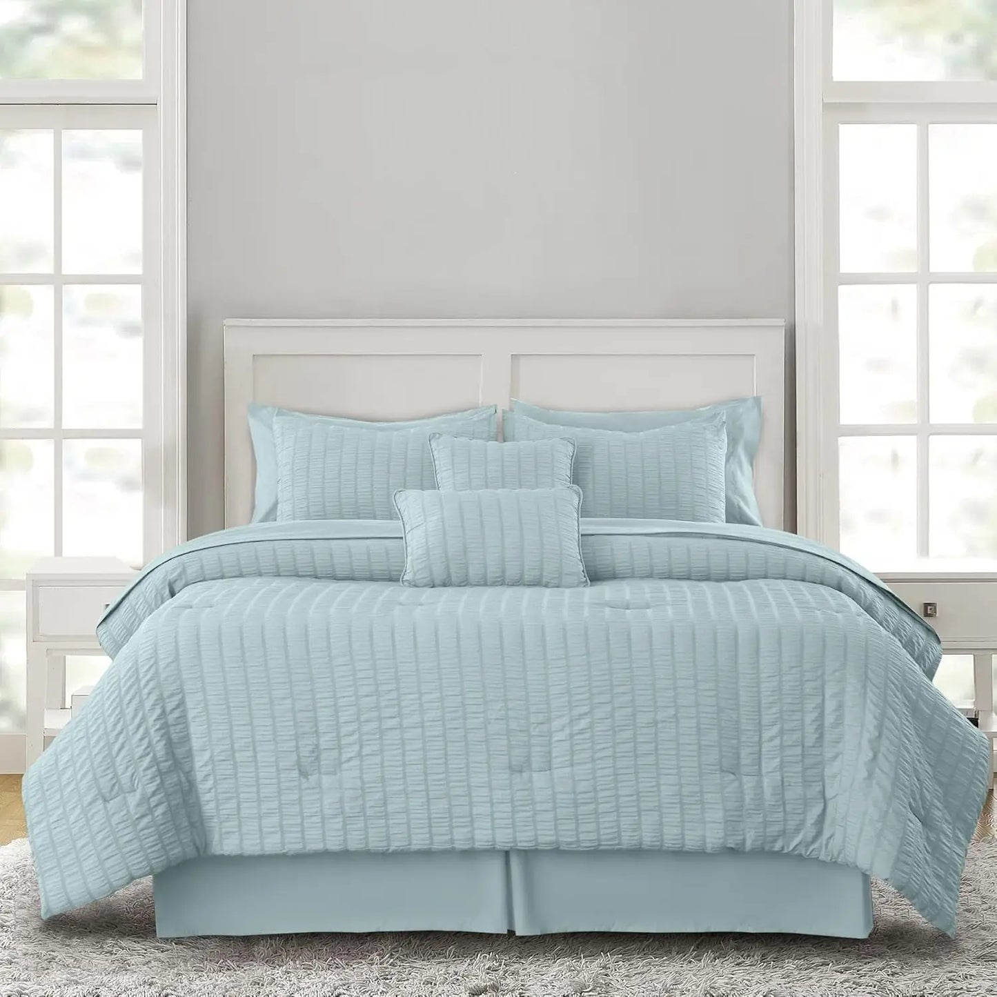 10 Piece Comforter Set, Seersucker Lightweight Comforter Set with Sheets,