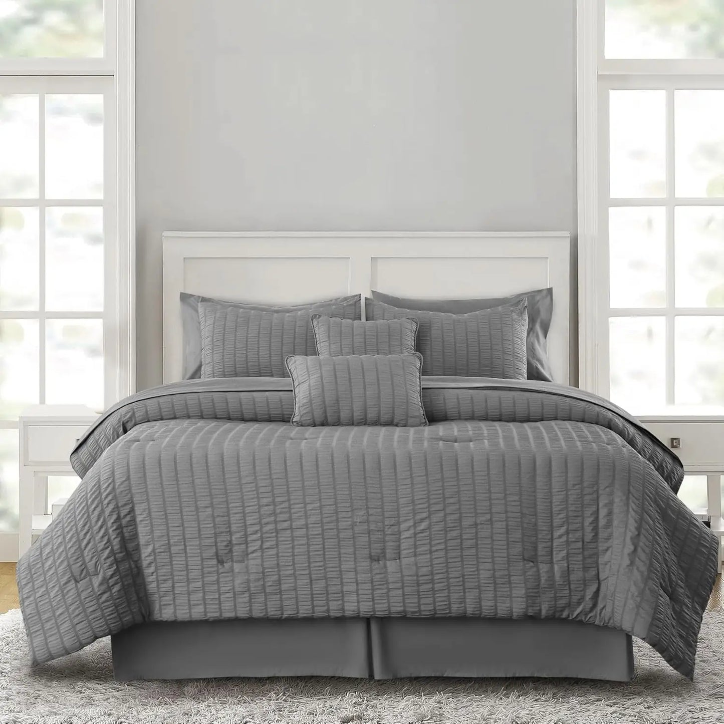 10 Piece Comforter Set, Seersucker Lightweight Comforter Set with Sheets,