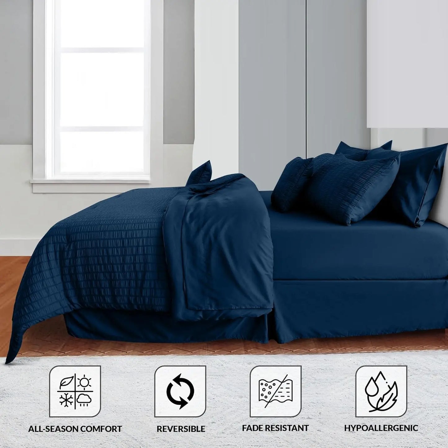10 Piece Comforter Set, Seersucker Lightweight Comforter Set with Sheets,