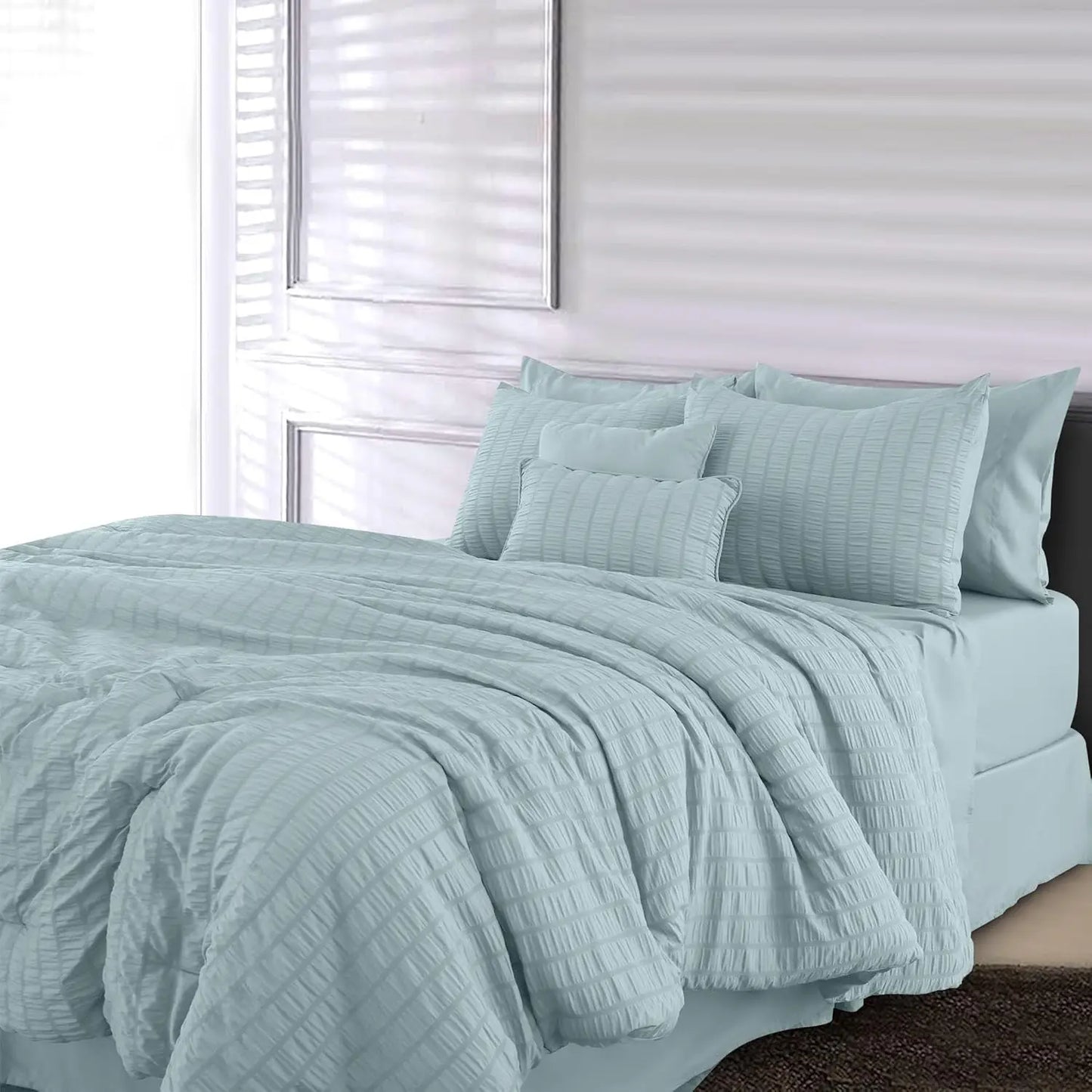 10 Piece Comforter Set, Seersucker Lightweight Comforter Set with Sheets,