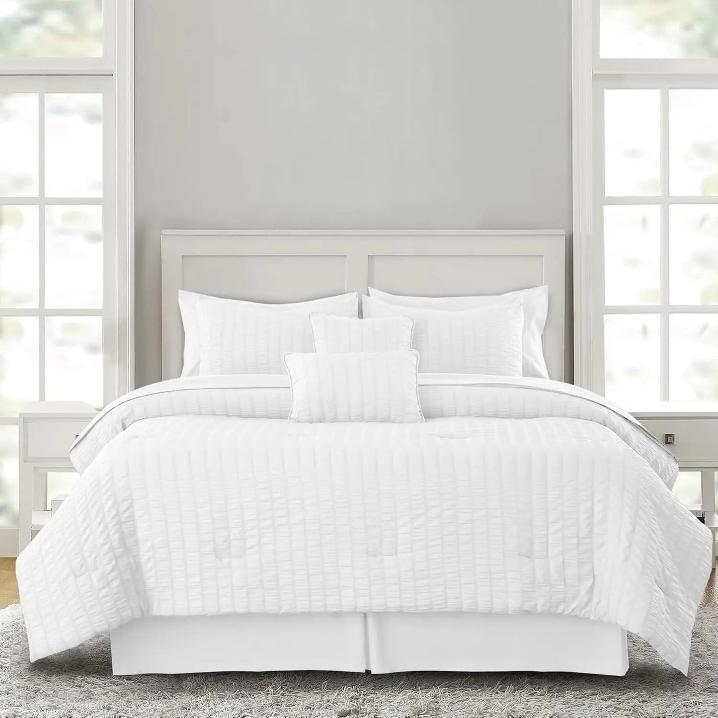 10 Piece Comforter Set, Seersucker Lightweight Comforter Set with Sheets,
