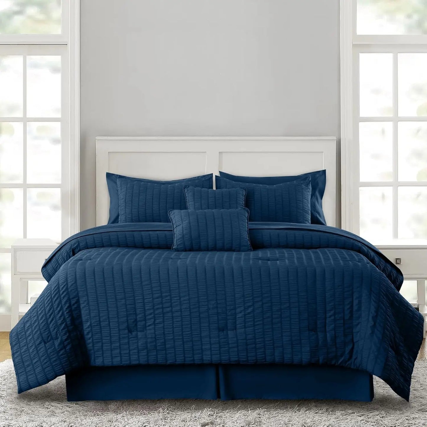 10 Piece Comforter Set, Seersucker Lightweight Comforter Set with Sheets,