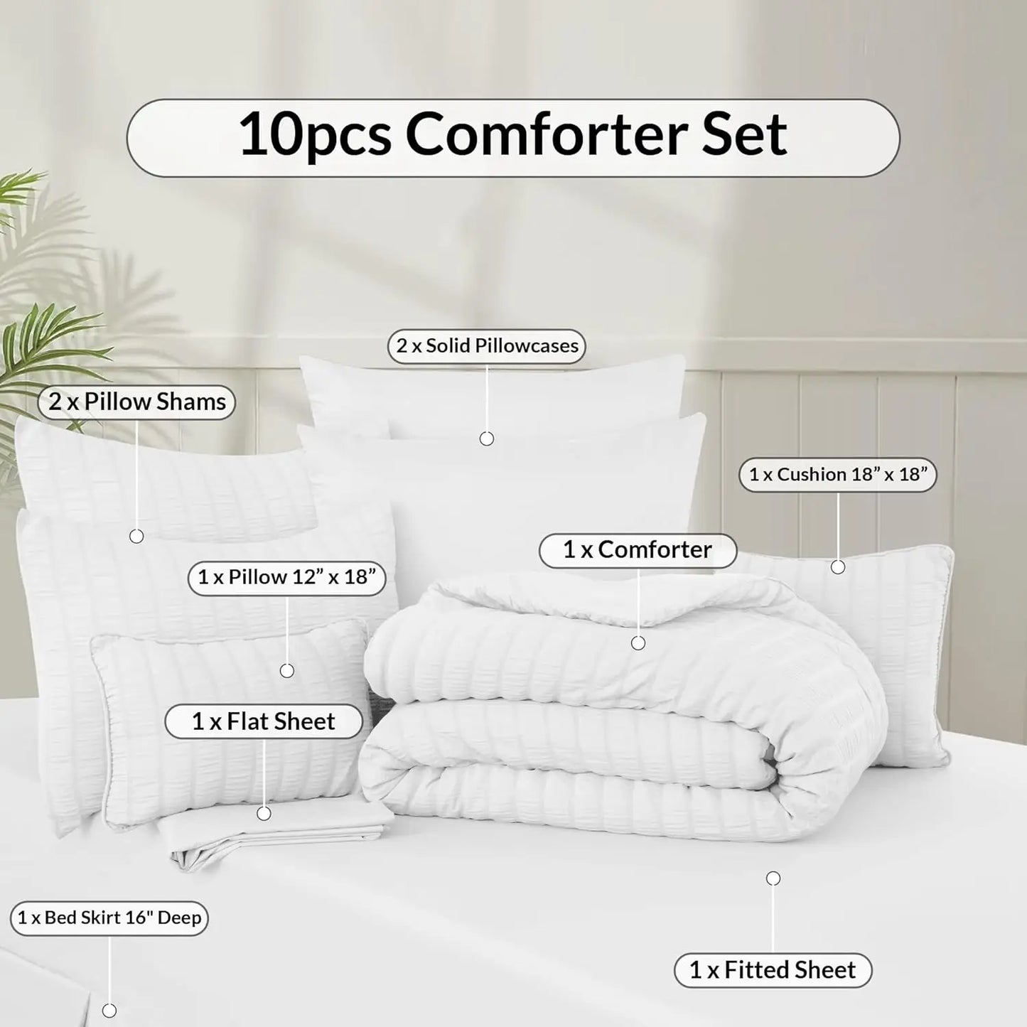10 Piece Comforter Set, Seersucker Lightweight Comforter Set with Sheets,