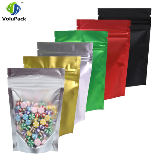 100pcs Metallic Stand Up Doypack,  Clear Window Reusable