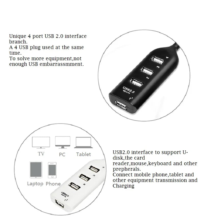 Portable 4 Port Multi USB Hub Splitter