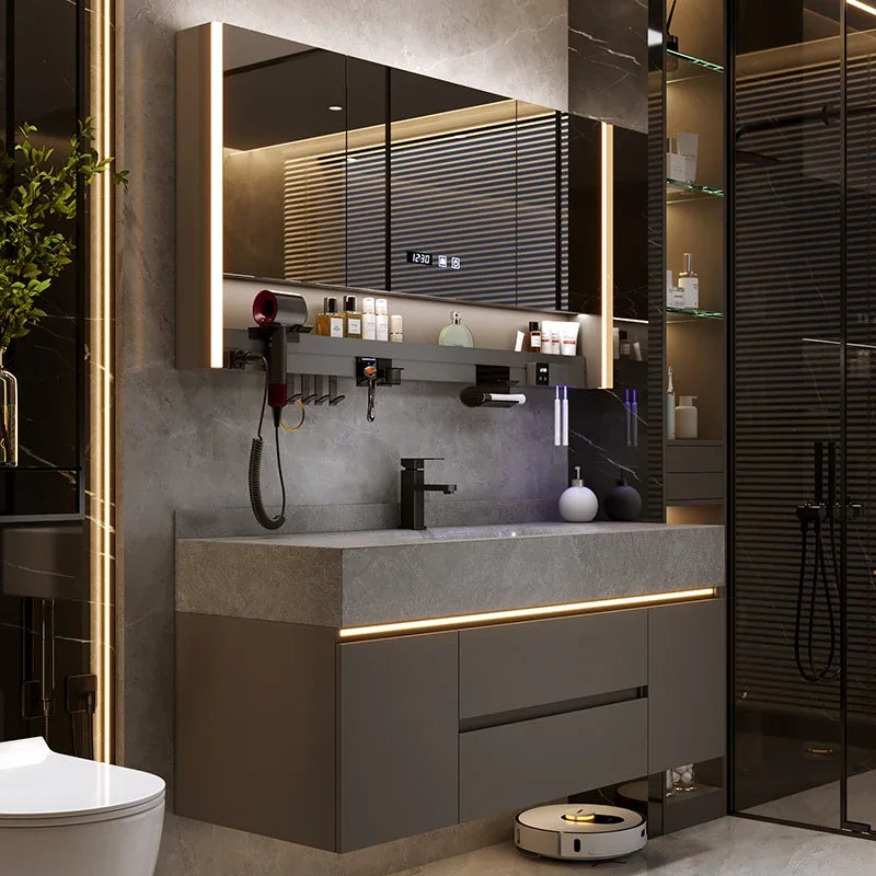 Bathroom Cabinet with Rock Plate Integrated Basin Bathroom Vanity