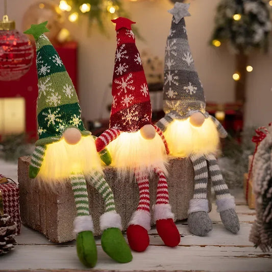 Christmas Faceless Doll Gnome Ornaments LED Light Plush Knitting Crafts
