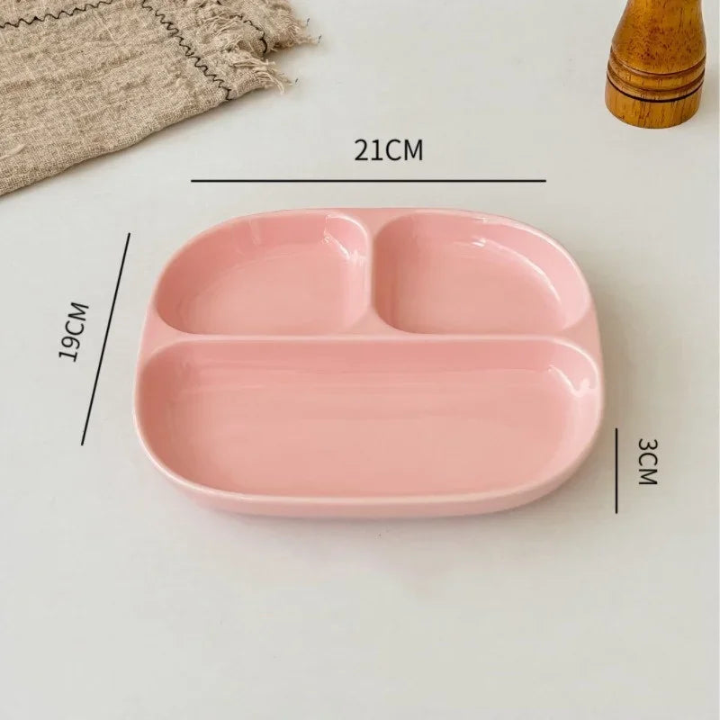 3Grid Ceramic Dinner Plates Solid Color Serving Dishes Salad Dinnerware