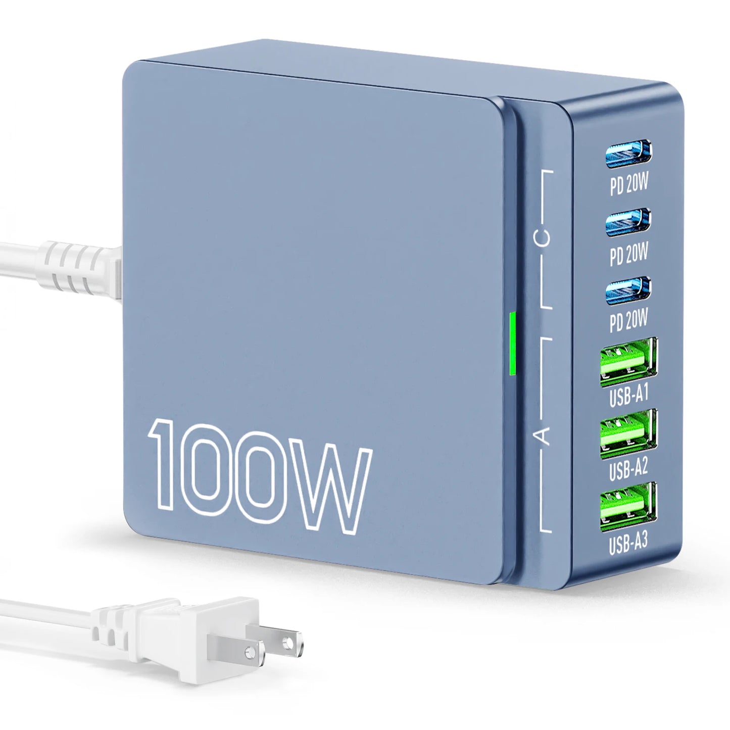 100W 6-Port GaN Quick Charge Hub - PD 3.0 Type C and USB
