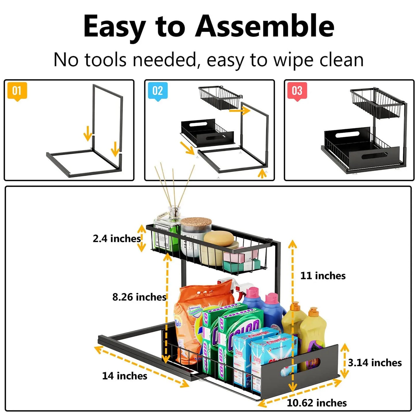 Under Sink Organizer and Storage, 2 Pack Pull Out Cabinet