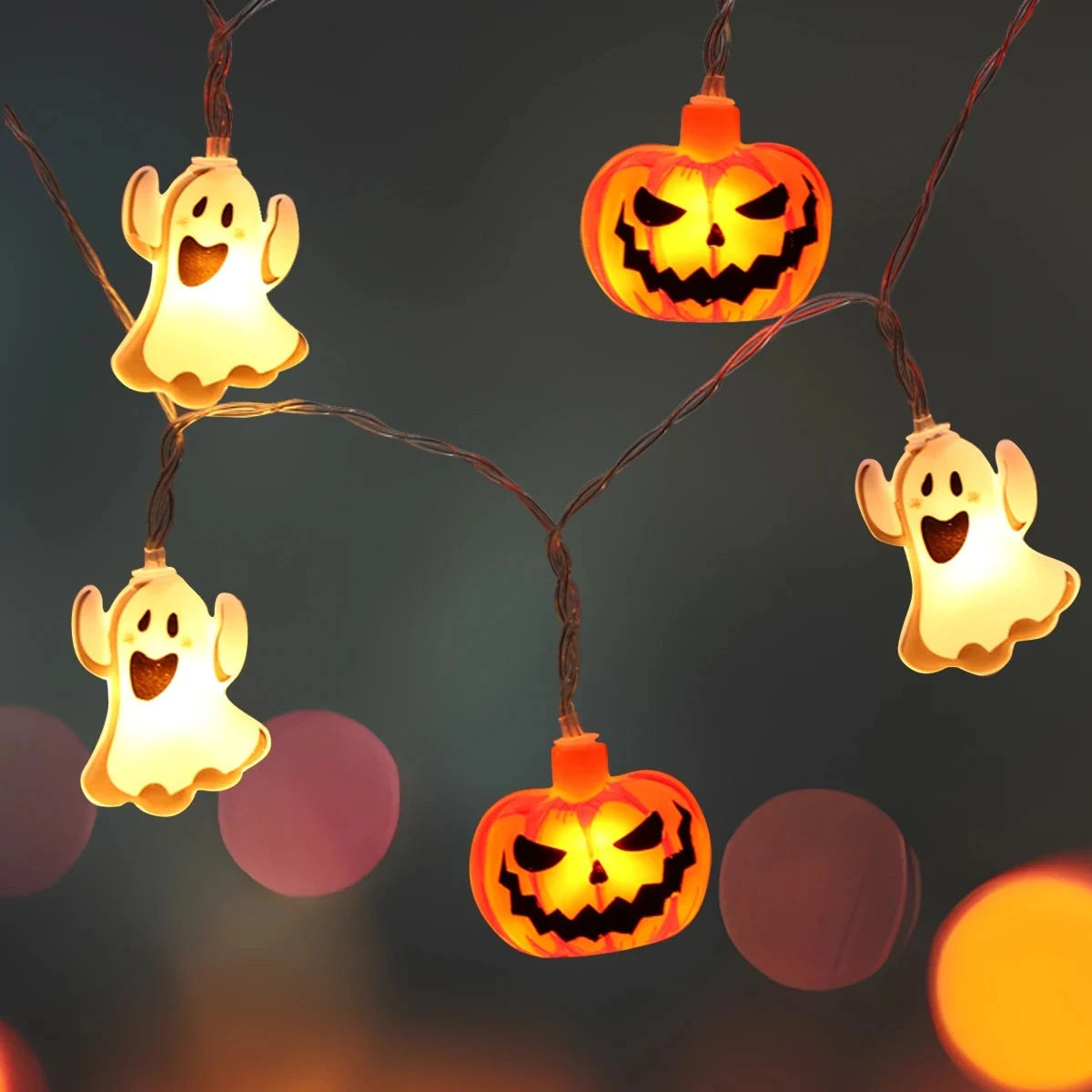 1pc 10/20 LED Halloween Single Layer Pumpkin & Ghost String Light