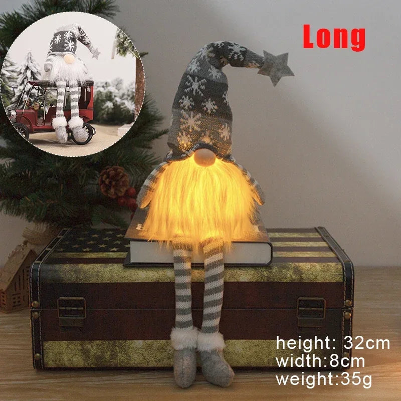 Christmas Faceless Doll Gnome Ornaments LED Light Plush Knitting Crafts