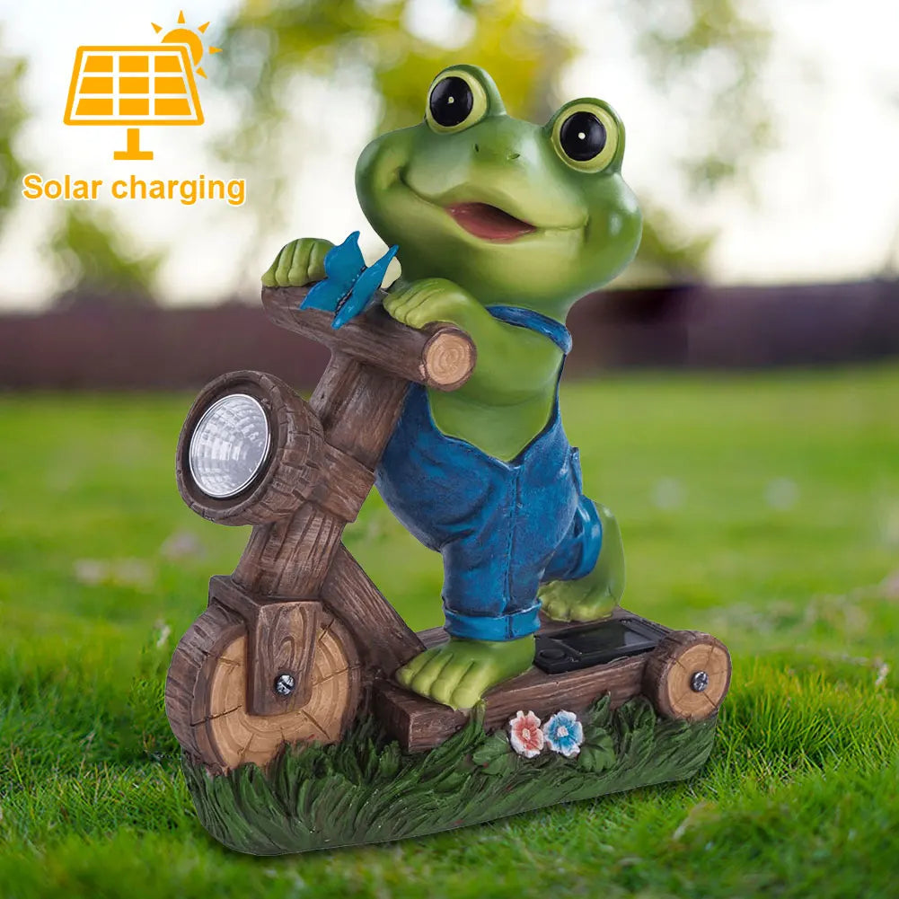 Resin Garden Frog Statue with Solar Light Frog