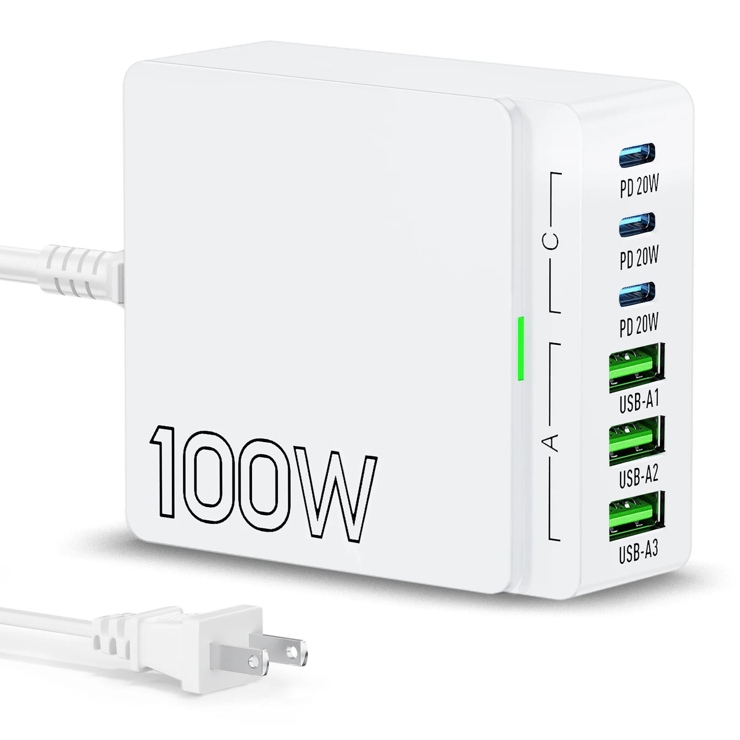100W 6-Port GaN Quick Charge Hub - PD 3.0 Type C and USB