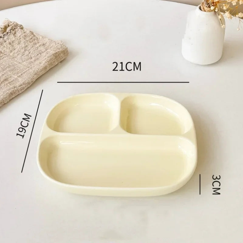 3Grid Ceramic Dinner Plates Solid Color Serving Dishes Salad Dinnerware