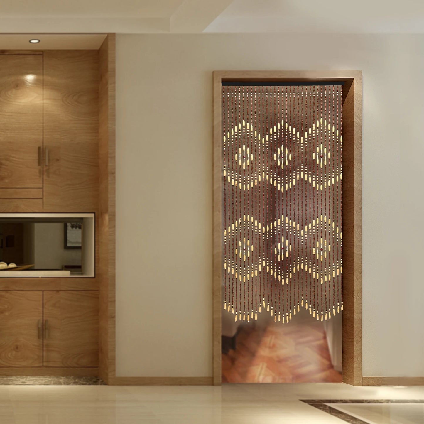 Natural Wooden Door Beaded Curtain, Doorway Beads