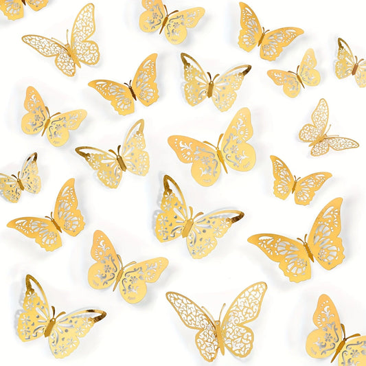 60pcs Golden 3D Butterfly Decoration Set 3 Sizes Butterfly Wall Decoration