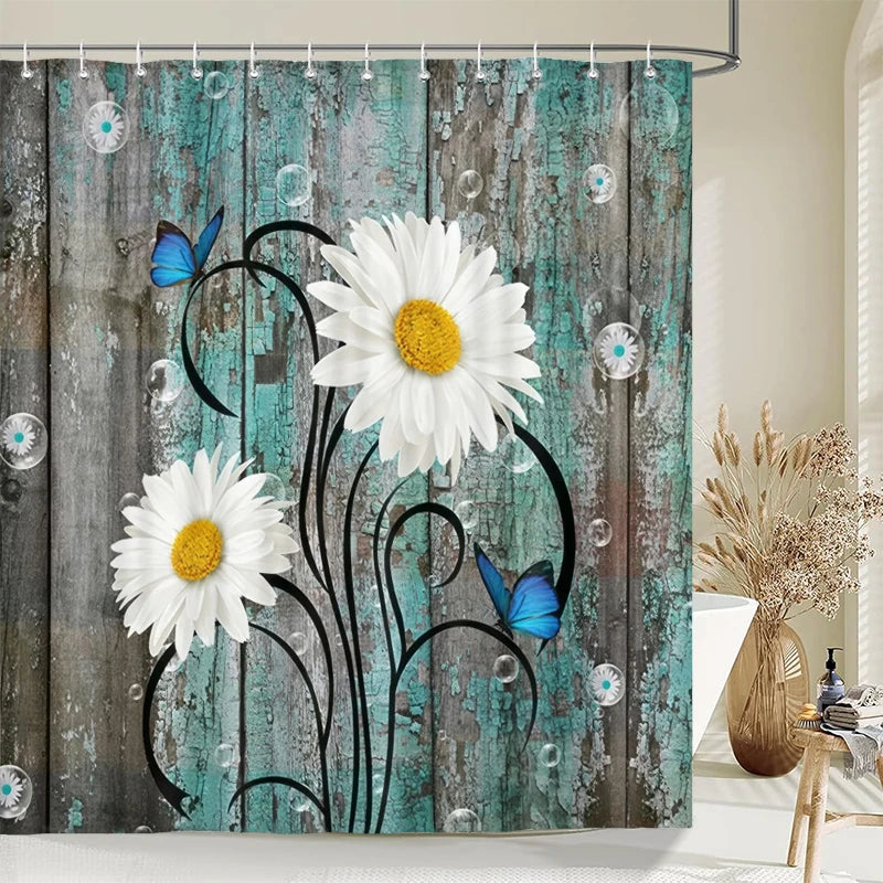 180*180cm Blue Rose Flowers Fabric Shower