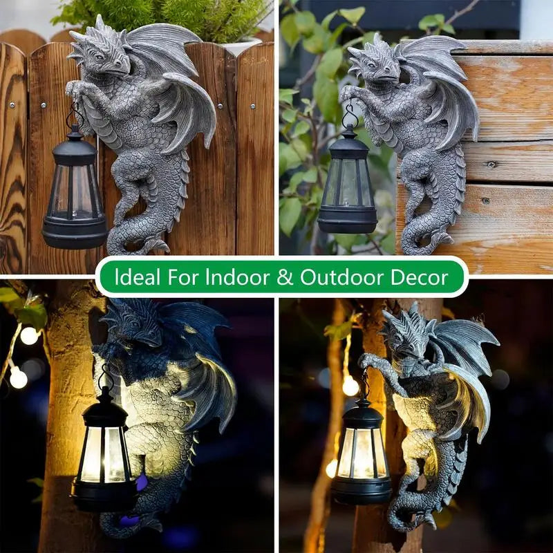 Dragon Figurines Solar Light Resin Garden Statues