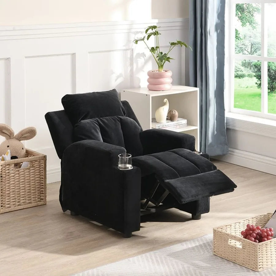 Recliner Chair; Upholstered Couch with Two Cup Holder;