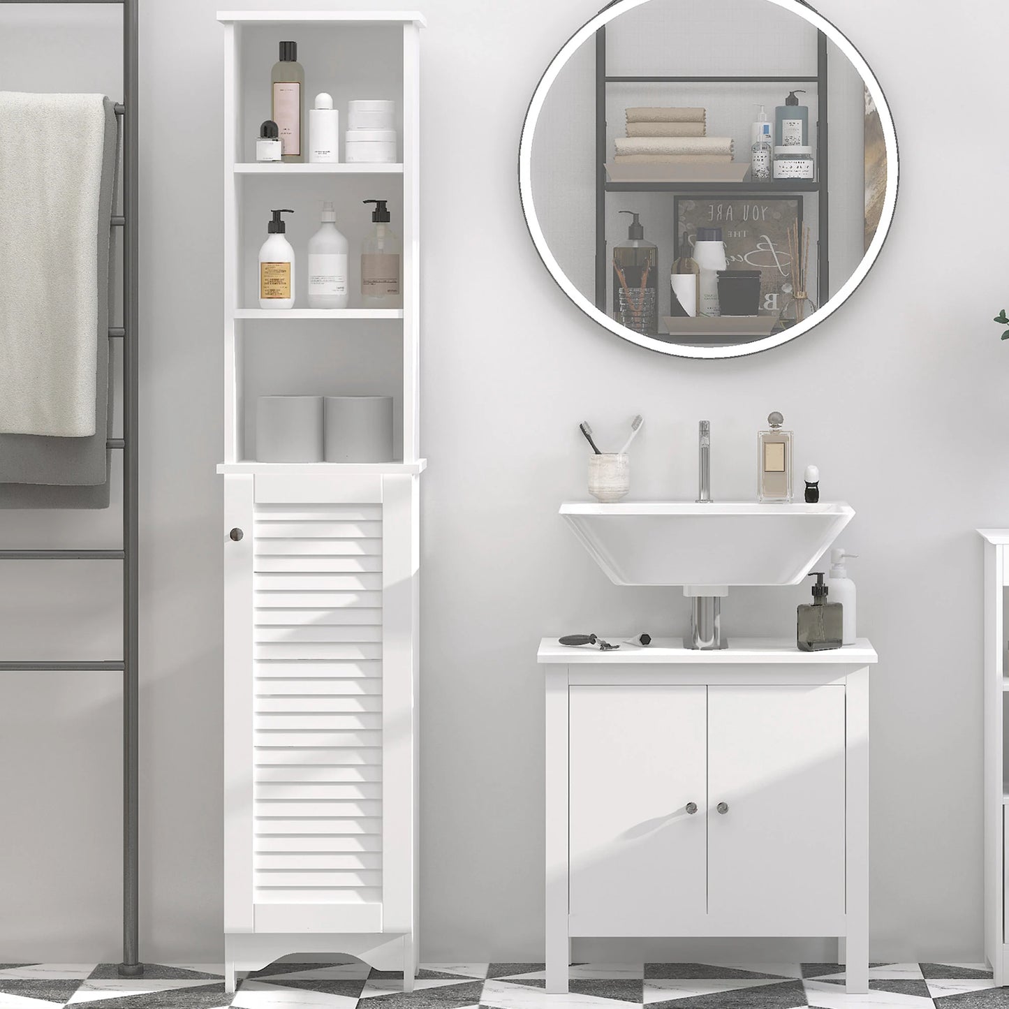 Tall Bathroom Storage Cabinet/Freestanding Linen Tower