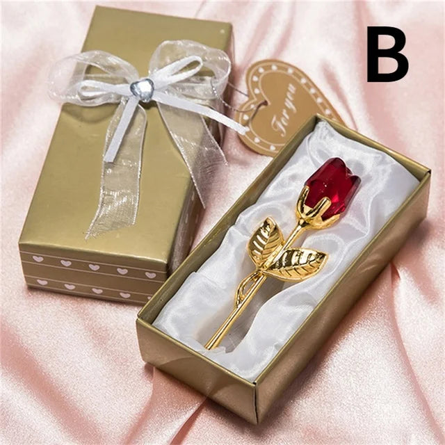 6 Colors Crystal Glass Rose Flower Figurines Craft