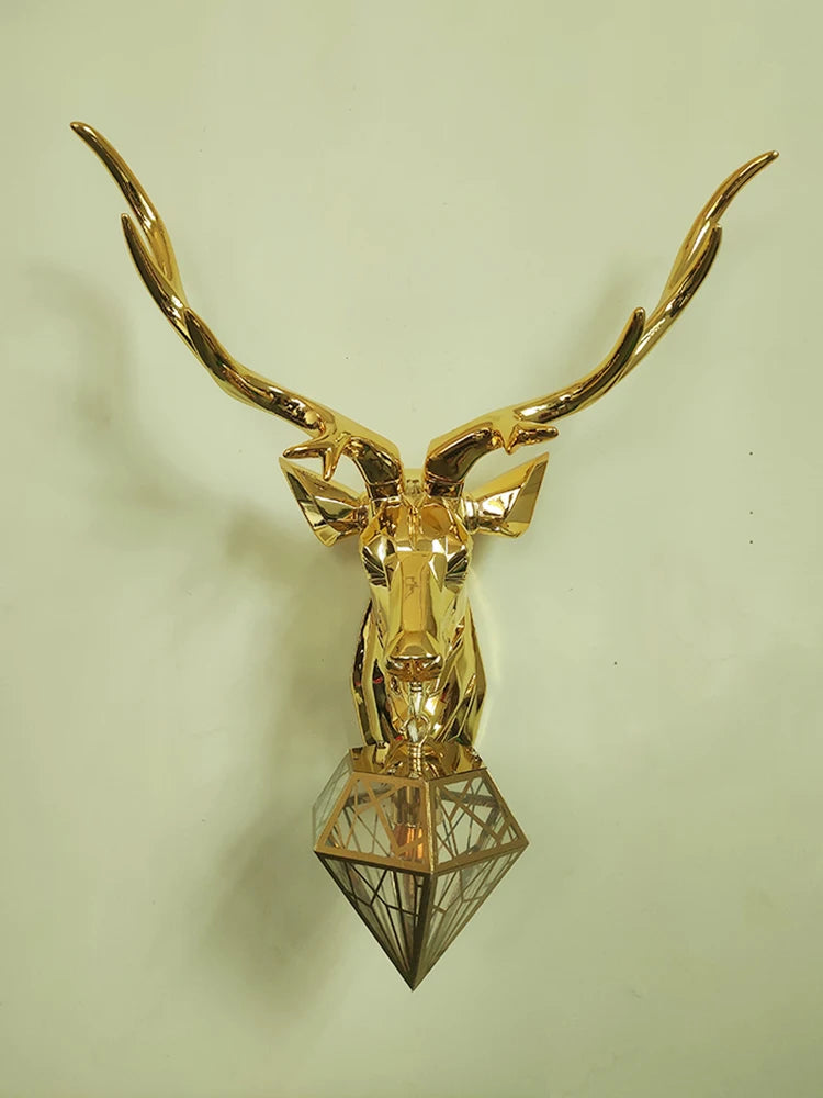 Dropshipping Retro Antler Wall Lamp Nordic Deer Head Resin Wall Lamp