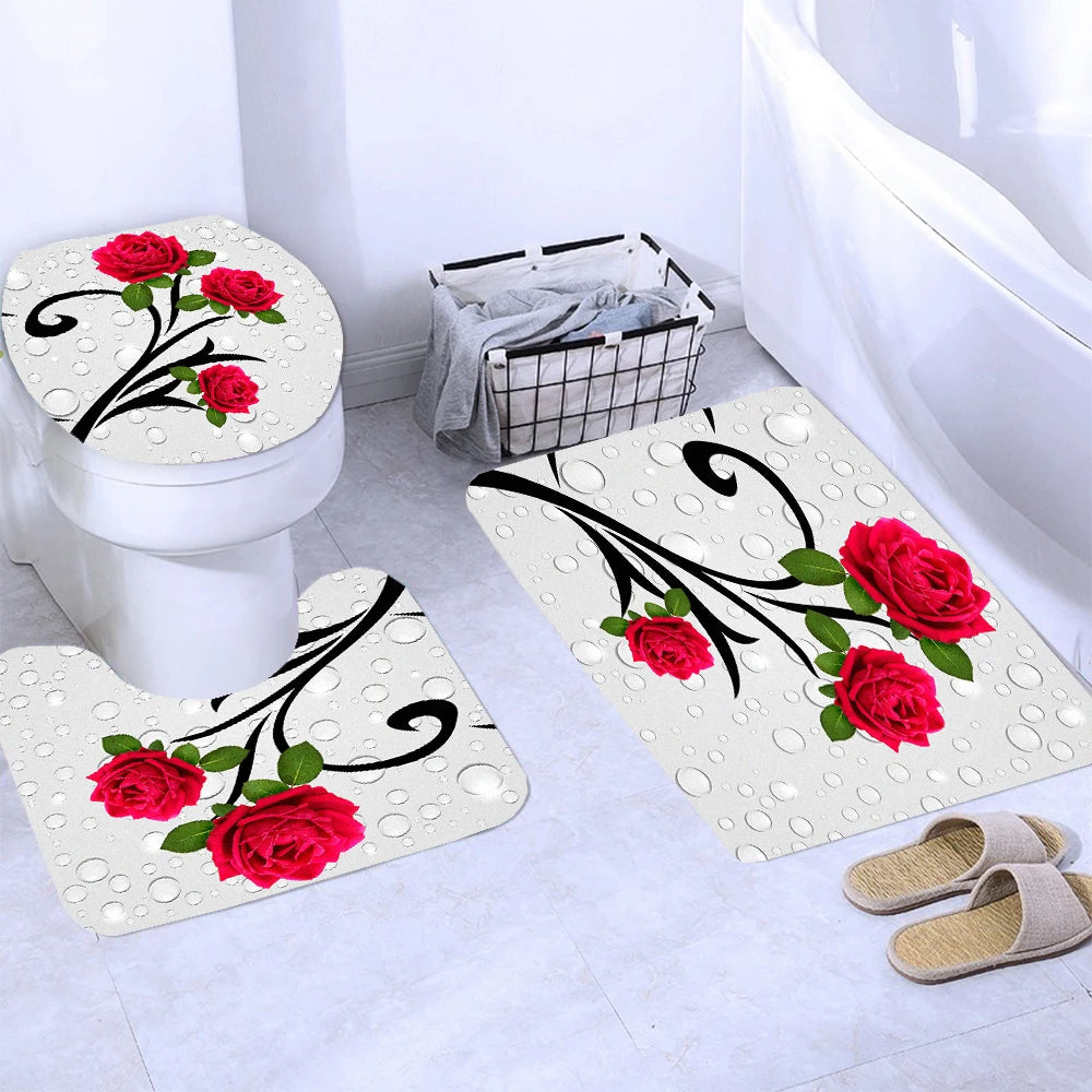 180*180cm Blue Rose Flowers Fabric Shower
