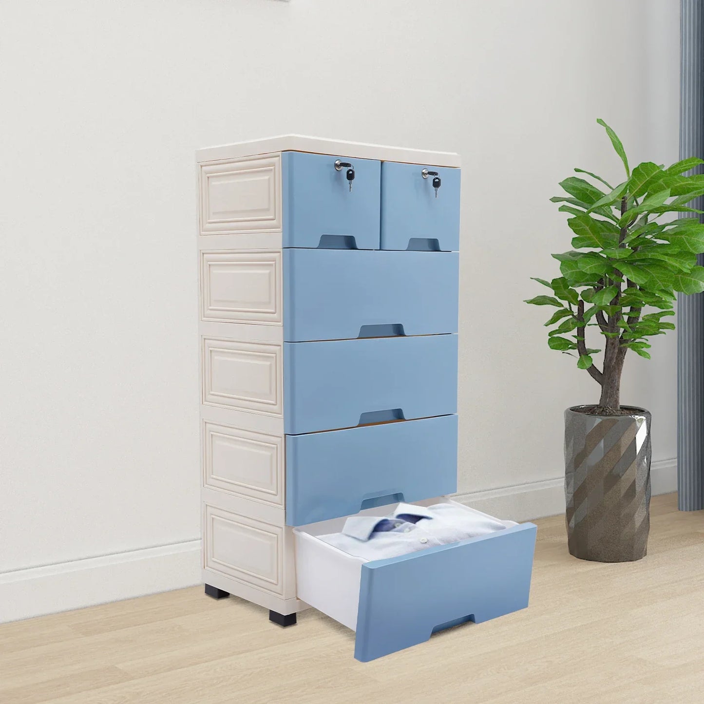 Multi-Drawer Plastic Dresser with Wheels – 6-Drawer Storage