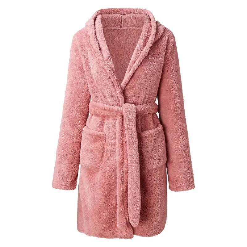 Women Bath Robe Winter Fluffy Plush Pyjamas