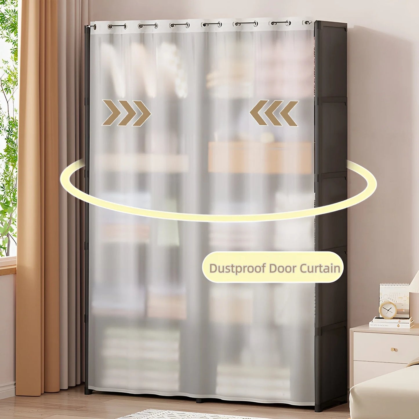 6-Layer Double Row Storage Rack with Curtain ,