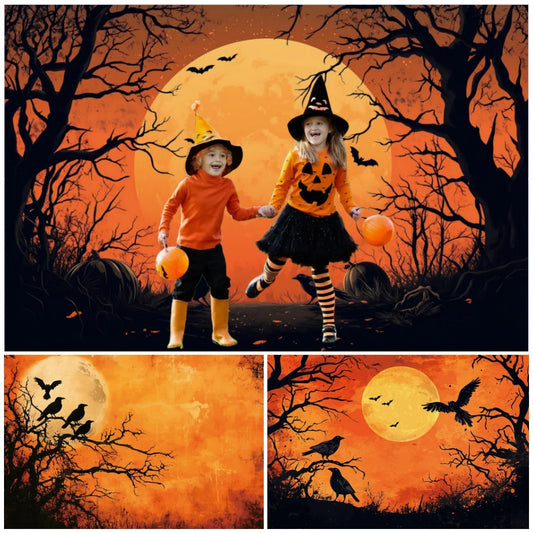 Halloween Decorations Moonlit Forest Pumpkins Crows