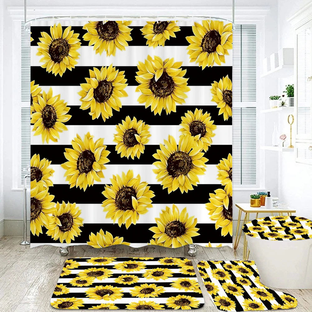 180*180cm Blue Rose Flowers Fabric Shower