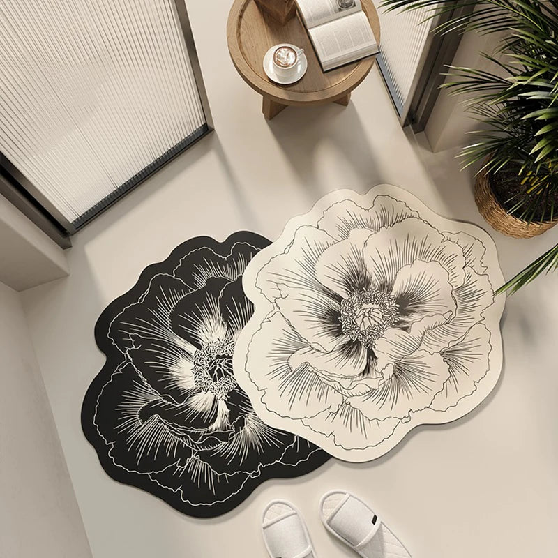 Bathroom Floor Mat Water-absorbing Non-slip Dirt-resistant Carpet Flower
