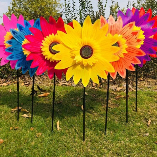 4PCS Outdoor Colorful Sunflower Wind Spinner Stake Sunflower Windmill Pinwheel For Lawn Camping Picnic Home Garden Yard Decors