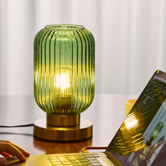 Modern Ribbed Glass Table Lamps Mid Century Bedside Light Small Nightstand Lamp