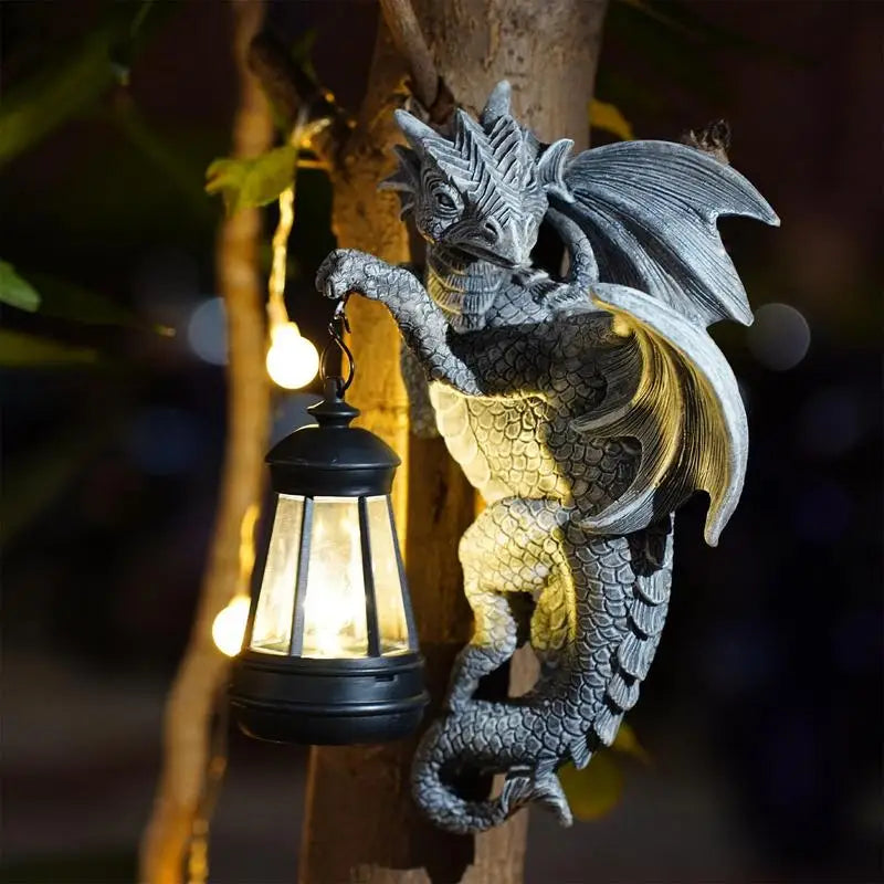 Dragon Figurines Solar Light Resin Garden Statues