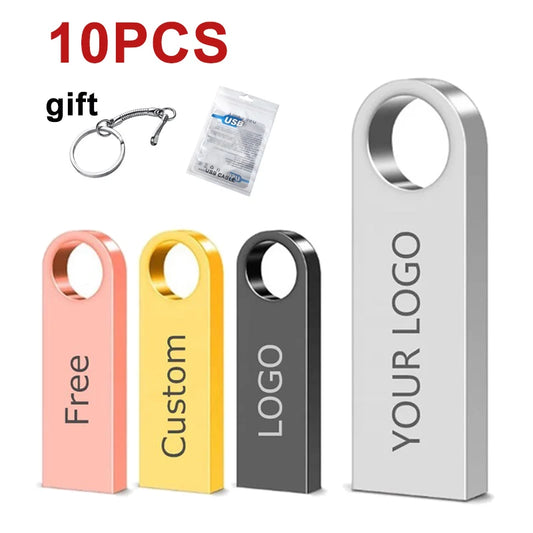10Pcs/lot Metal USB Flash Drive 4GB 8GB Pen Drive 16GB 32GB cle USB Stick