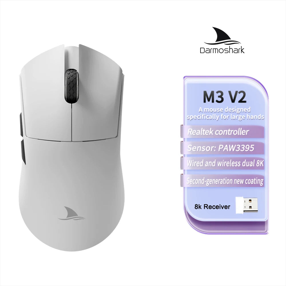 Gaming Mouse Wireless Wired Double 8K PAW3395 Sensor