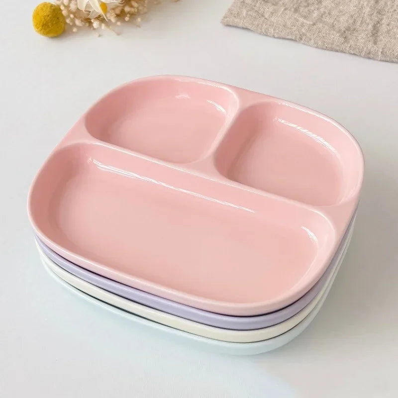 3Grid Ceramic Dinner Plates Solid Color Serving Dishes Salad Dinnerware