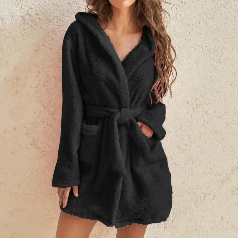 Women Bath Robe Winter Fluffy Plush Pyjamas