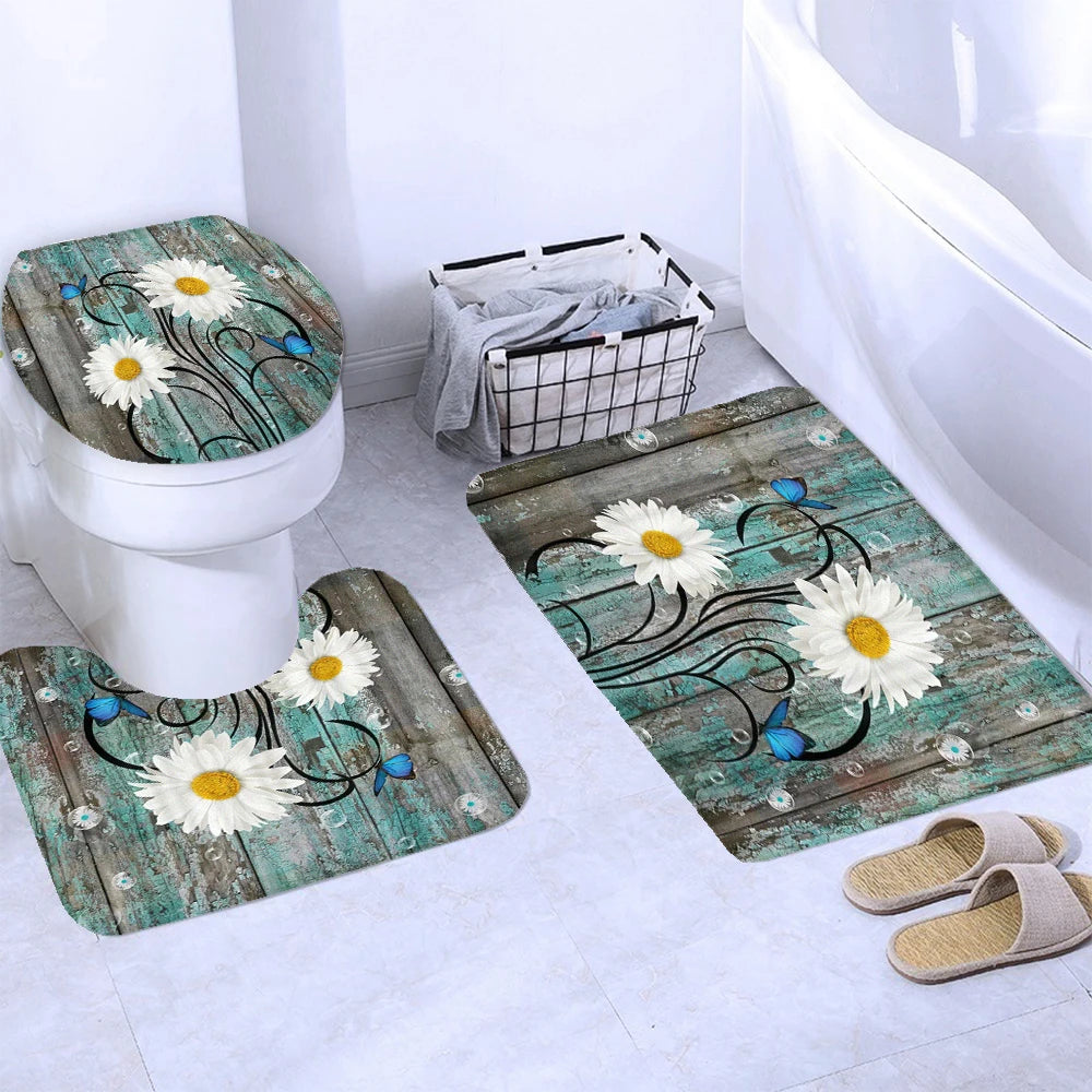 180*180cm Blue Rose Flowers Fabric Shower