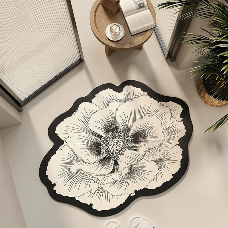 Bathroom Floor Mat Water-absorbing Non-slip Dirt-resistant Carpet Flower