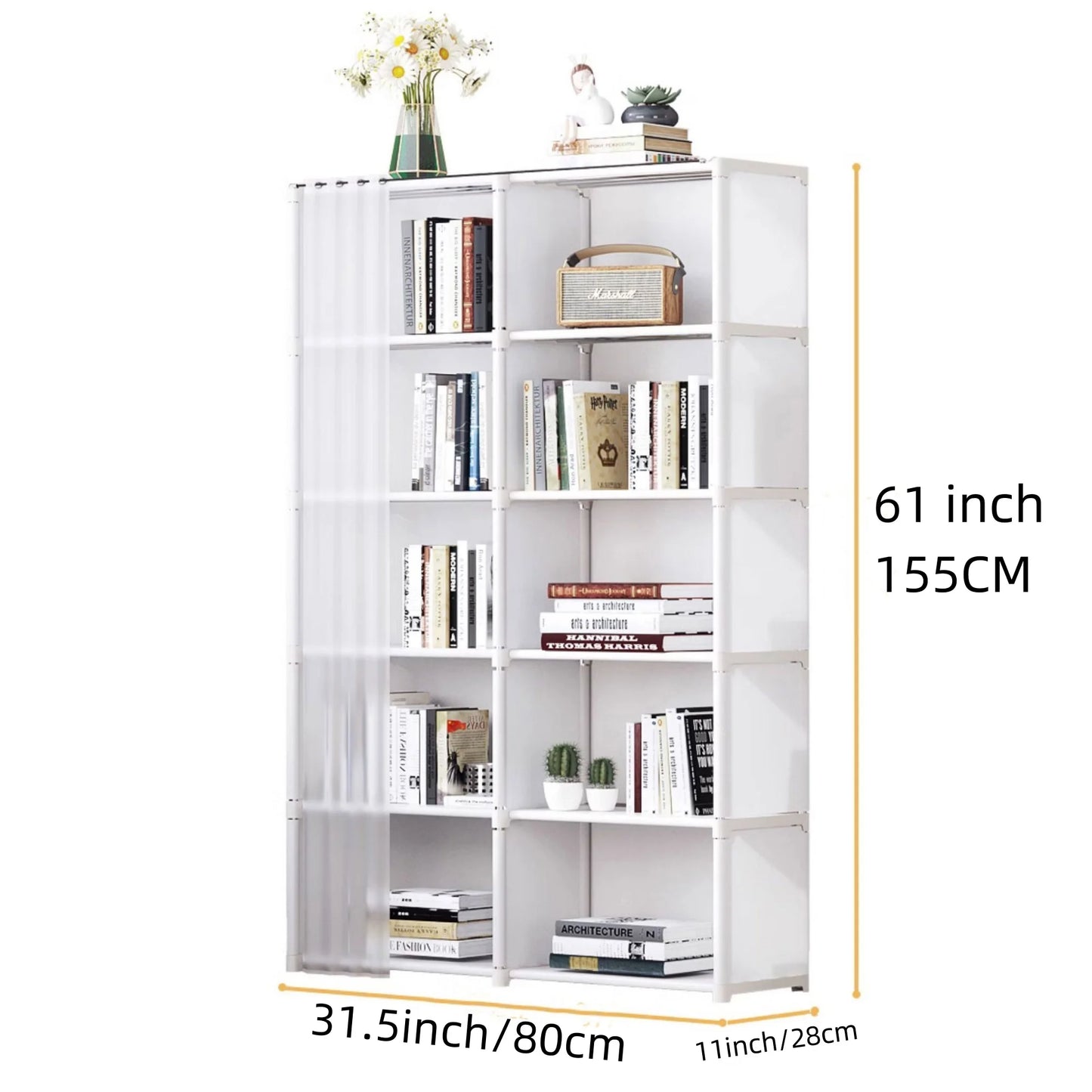 6-Layer Double Row Storage Rack with Curtain ,