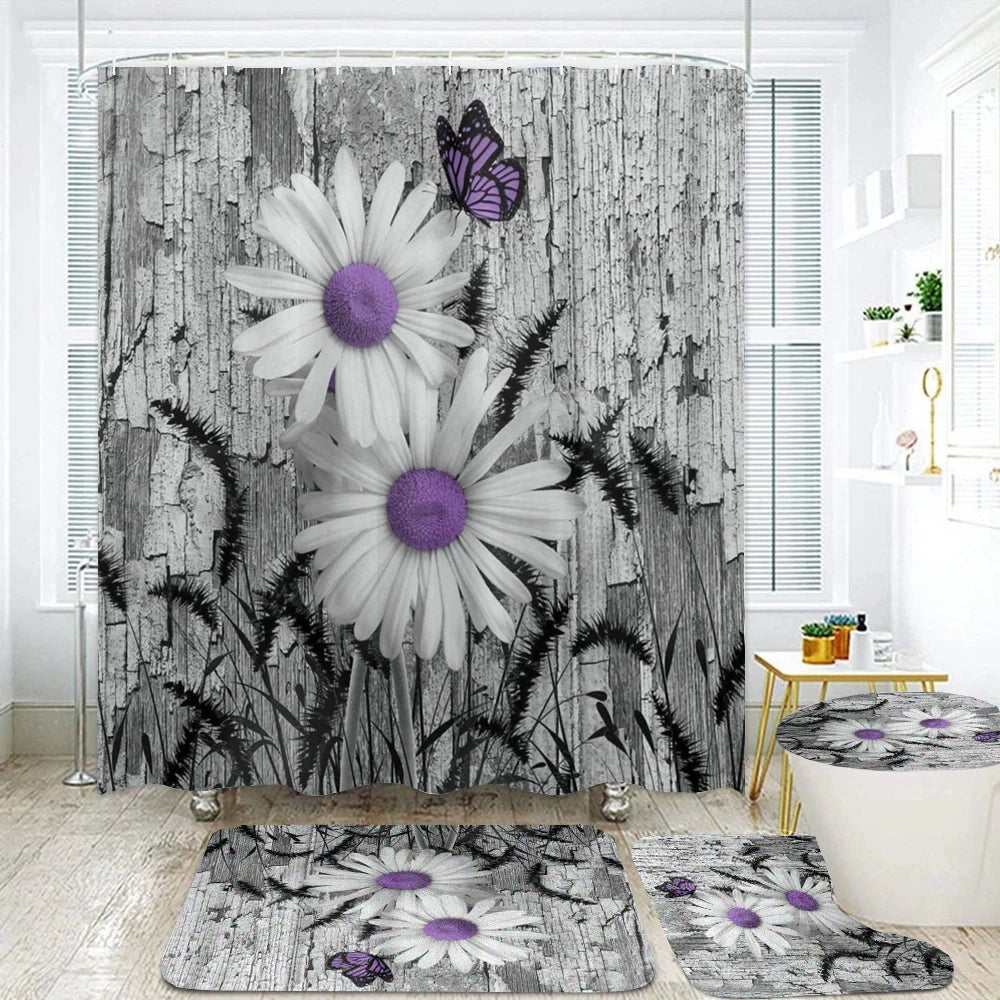 180*180cm Blue Rose Flowers Fabric Shower