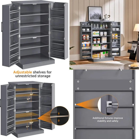 Kitchen Pantry Cabinet with Door and Adjustable Shelves,