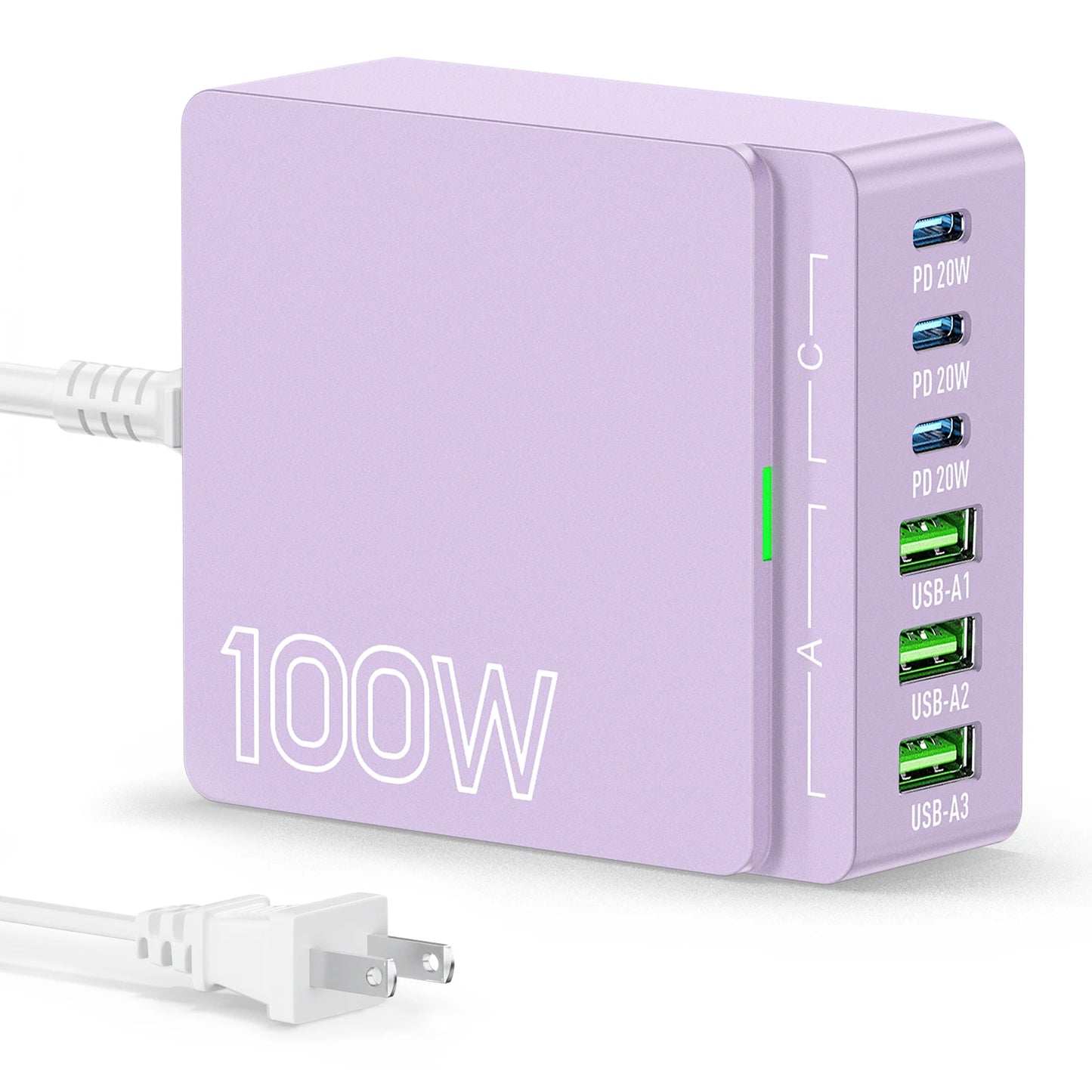 100W 6-Port GaN Quick Charge Hub - PD 3.0 Type C and USB