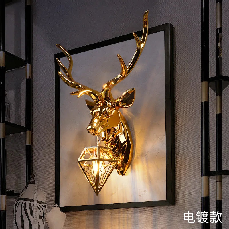 Dropshipping Retro Antler Wall Lamp Nordic Deer Head Resin Wall Lamp
