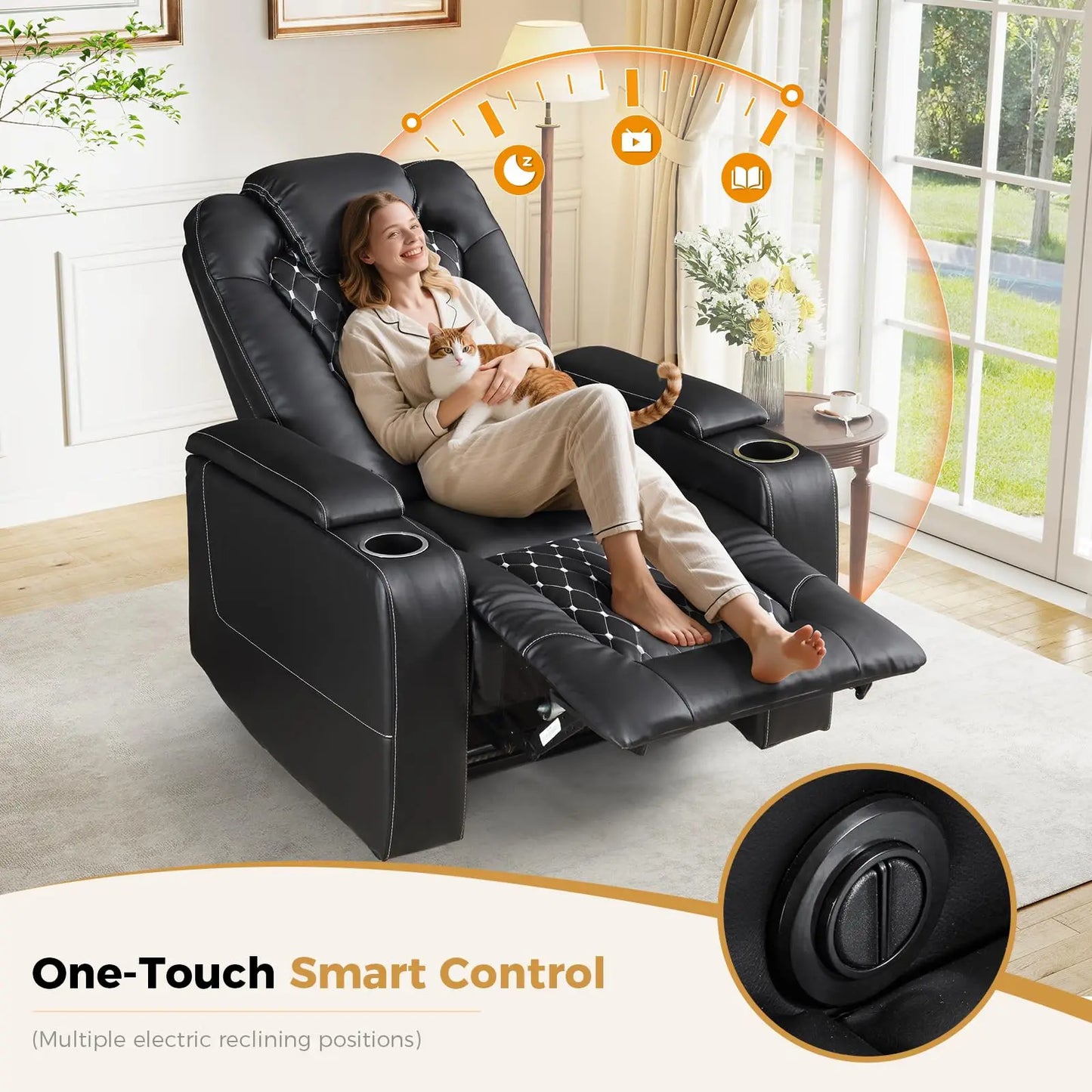 Electric Power Recliner Chair with USB Ports and Cup Holders,