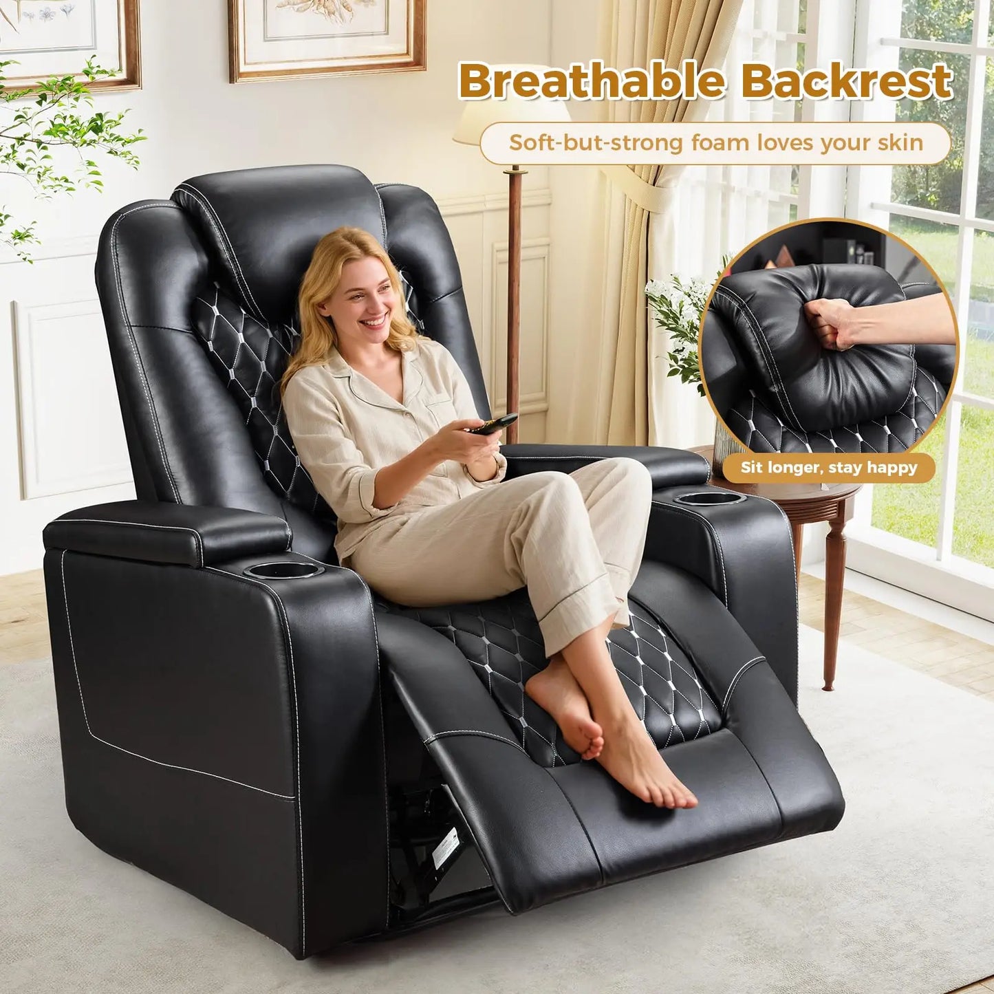 Electric Power Recliner Chair with USB Ports and Cup Holders,